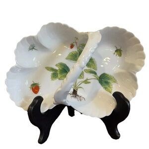 Vintage Limoges Dish Plate Strawberry Peint Main Trinket Floral Handle Chamart